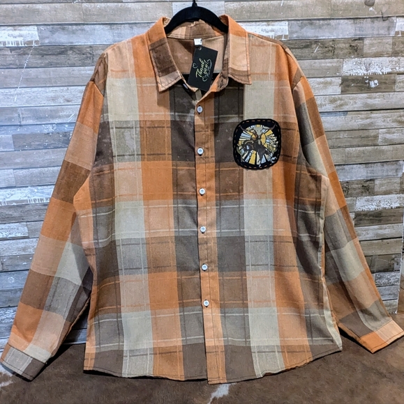 Coors Save A Horse Ride A Cowboy Upcycled Dip Dye Bleach Woven Button Down Shirt - Picture 11 of 15